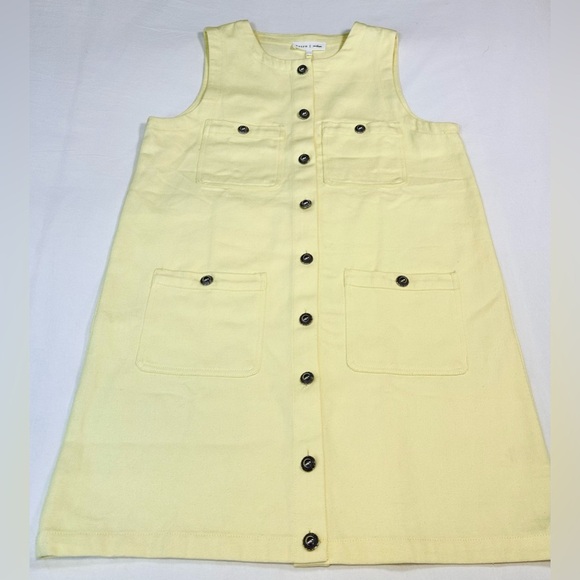 Entro Butter Yellow Sleeveless Mini Denim Shift Dress NWT Button Front Sz M - Picture 5 of 8